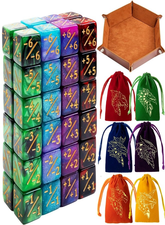 PUGED Magic The Gathering Counter Dice Set 48 Pcs D6 MTG Dice Life Counters Tokens Dice for Magic Card Game Accessories with 6 Pcs Drawstring Bags and Tray (Color) - Image 1